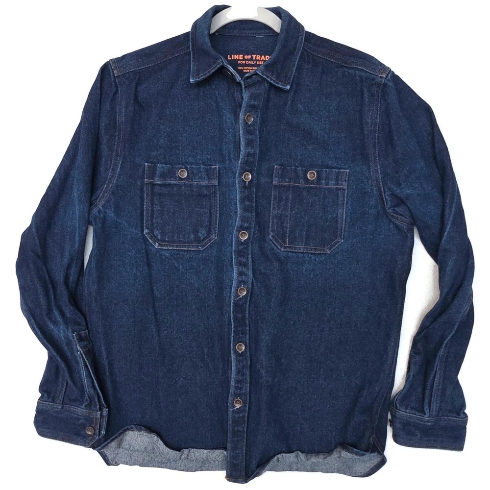 Line Of Trade Shirt Mens Medium Blue Denim Long Sleeve Button Front Casual‎